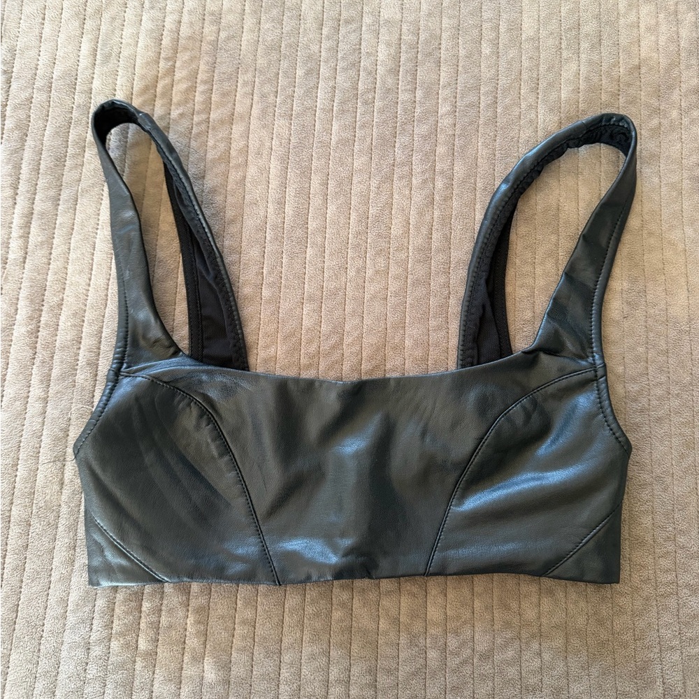 Free People Black Faux Leather Bralette